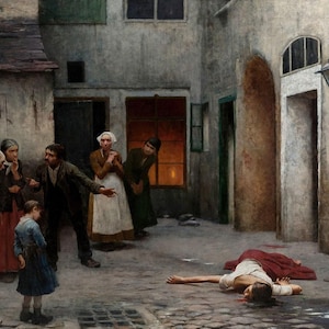 Jakub Schikaneder : Murder in the House (1890) Canvas Gallery Wrapped or Framed Giclee Wall Art Print Digitally Remastered (D3560)