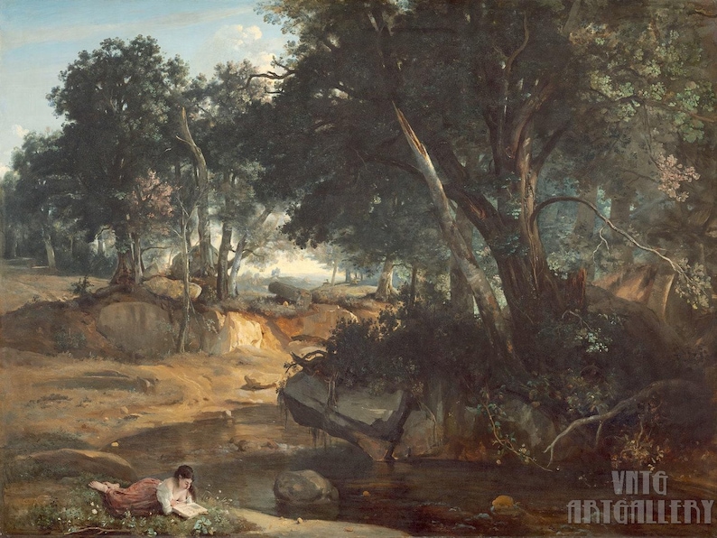 Jean-Baptiste-Camille Corot : Forêt de Fontainebleau (1834) Impression giclée d'art murale sur toile tendue ou encadrée (D4560) image 1