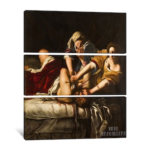 Artemisia Gentileschi Judith Slaying Holofernes 1620-21 Canvas Gallery Wrapped or Framed Giclee Wall Art Print D6050 3 Panel Stretched Canvas