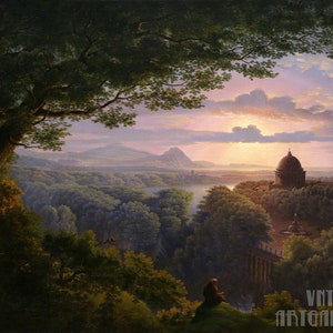 Karl Friedrich Schinkel : Landscape with Pilgrim (1813) Canvas Gallery Wrapped or Framed Giclée Wall Art Print Digitally Remastered (D4560)