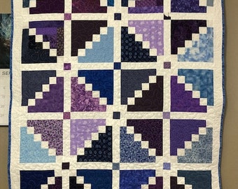 Purple and Blue Log Cabin Quilt -- Lap, Baby