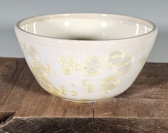 Handmade Crystalline Glazed Ceramic Bowl: White & Gold Crystals