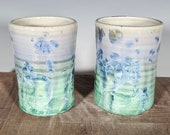 Ceramic Cup Set of 2, Crystalline Glazed, Hand Thrown