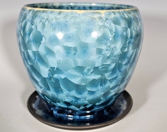 Ceramic Planter with Drainage Hole, Crystalline Glazed Planter, Hand Thrown