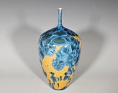 Pottery Bottle Vase, Crystalline Glazed, Hand Thrown