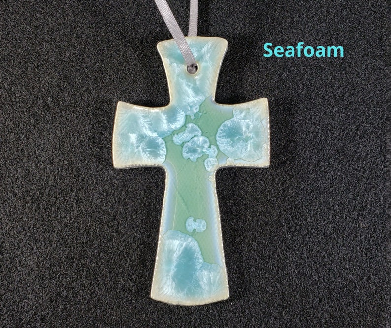 Ceramic Cross Ornament Seafoam