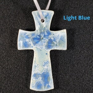 Ceramic Cross Ornament Light Blue