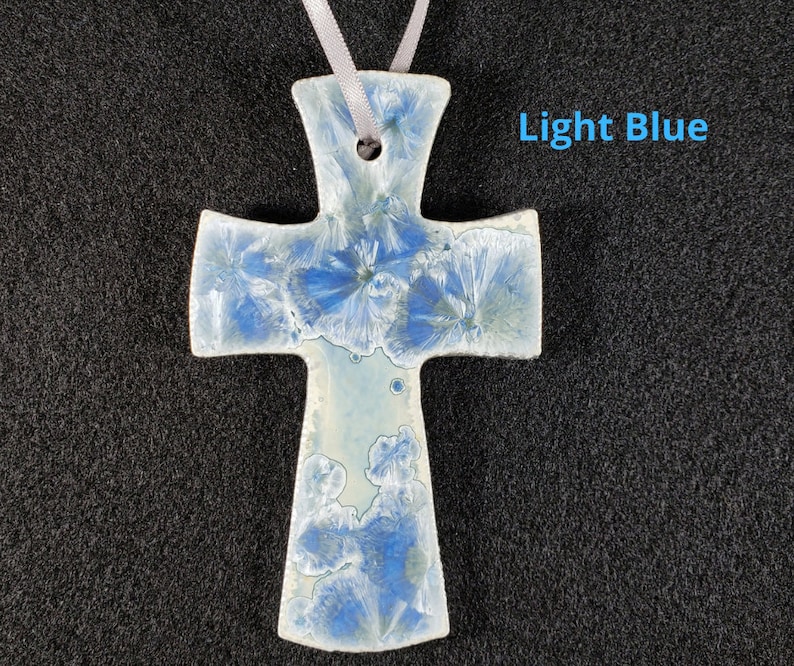Ceramic Cross Ornament Light Blue