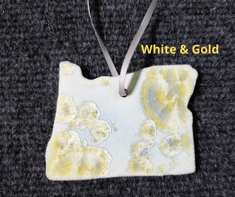 Ceramic State Ornament, Washington, Oregon, California, Idaho, Nevada, Utah, Arizona White and Gold