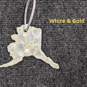 Ceramic State Ornament Alaska or Hawaii White & Gold