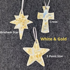 Ceramic Christmas Ornament, Snowflake Ornament, Star Ornament, Cross Ornament, Dove, Holiday Ornament, Handmade Ornament White & Gold