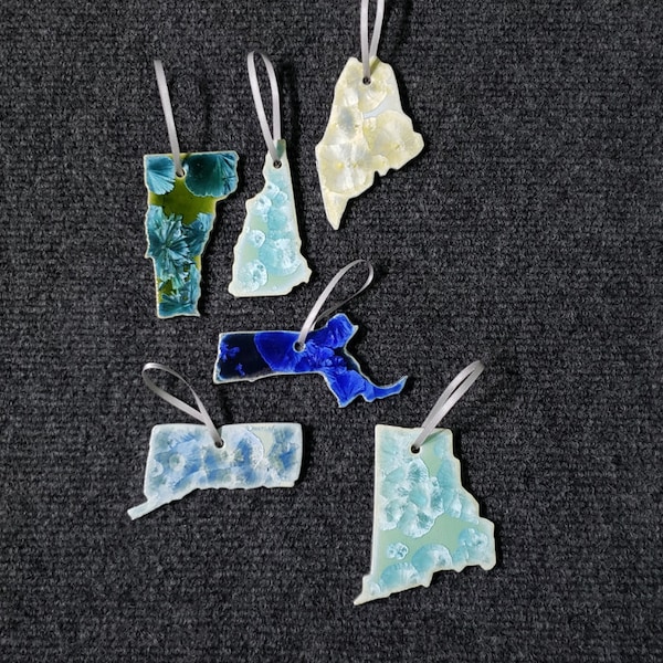 Ceramic State Ornament, Maine, New Hampshire, Vermont, Massachusetts, Connecticut, Rhode Island