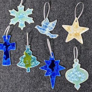 Ceramic Christmas Ornament, Snowflake Ornament, Star Ornament, Cross Ornament, Dove, Holiday Ornament, Handmade Ornament image 1