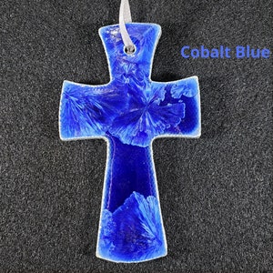 Ceramic Cross Ornament Cobalt Blue