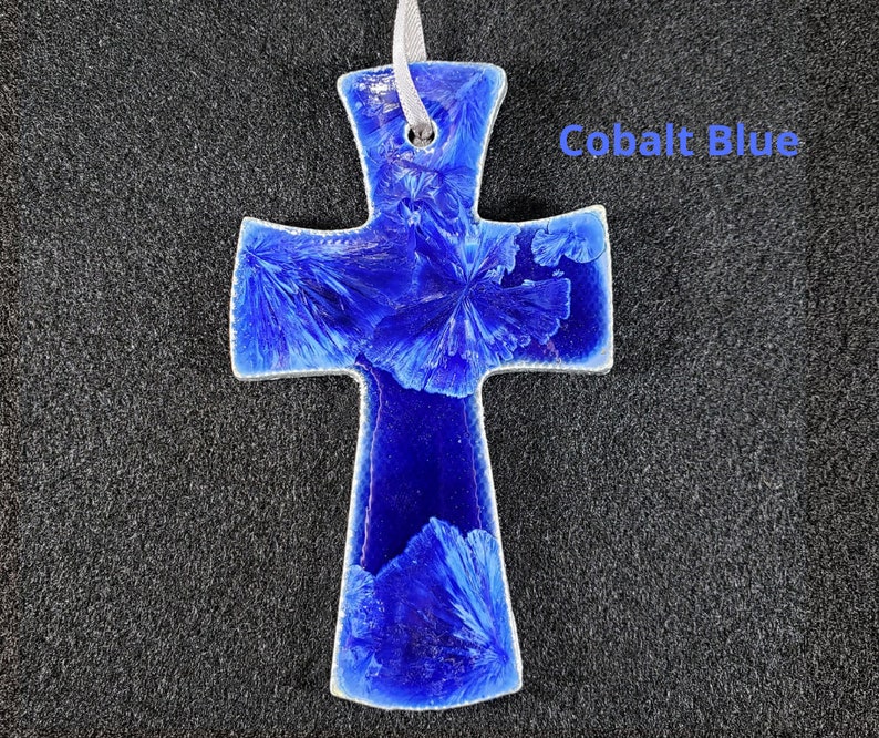 Ceramic Cross Ornament Cobalt Blue