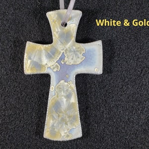 Ceramic Cross Ornament White and Gold