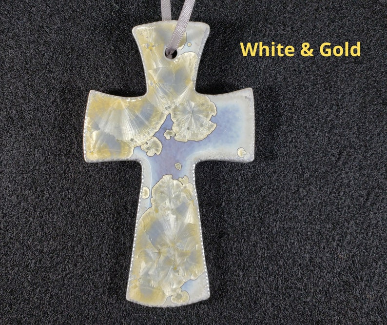 Ceramic Cross Ornament White and Gold