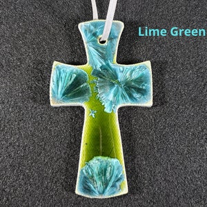 Ceramic Cross Ornament Lime Green