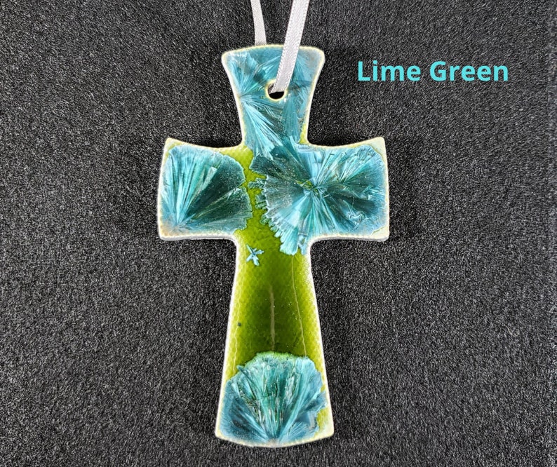 Ceramic Cross Ornament Lime Green