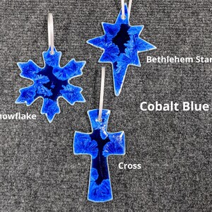 Ceramic Christmas Ornament, Snowflake Ornament, Star Ornament, Cross Ornament, Dove, Holiday Ornament, Handmade Ornament Cobalt Blue