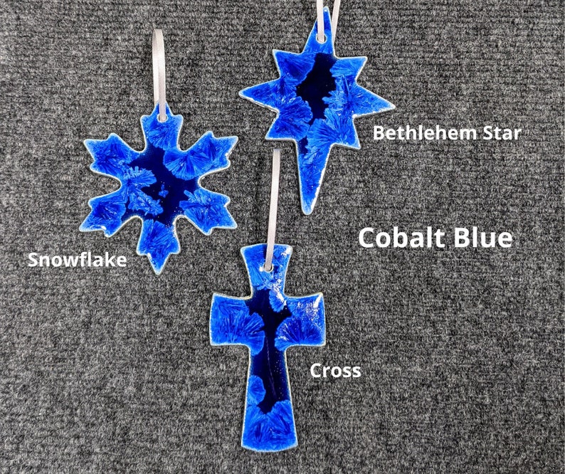 Ceramic Christmas Ornament, Snowflake Ornament, Star Ornament, Cross Ornament, Dove, Holiday Ornament, Handmade Ornament Cobalt Blue