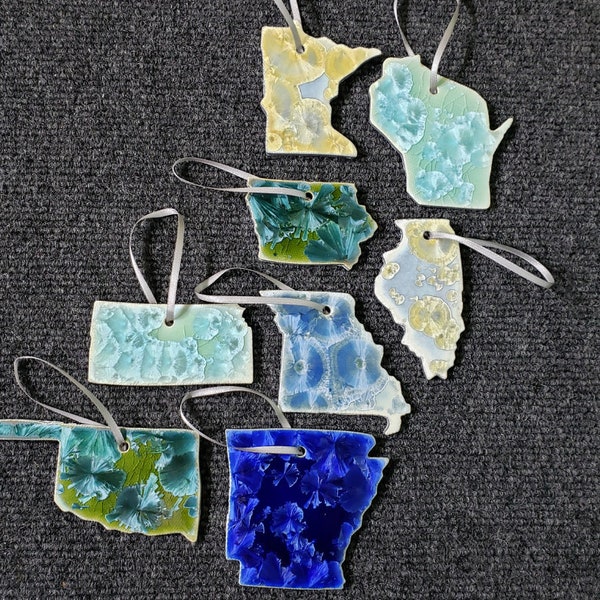 Ceramic State Ornament, Minnesota, Wisconsin, Iowa, Illinois, Missouri, Kansas, Oklahoma, Arkansas