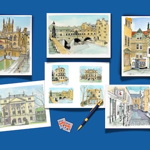 POSTCARDS OF BATH | Pack of 6 | Colour Postcards Printed from Original Colour Illustrations | by Sheeran Studios.