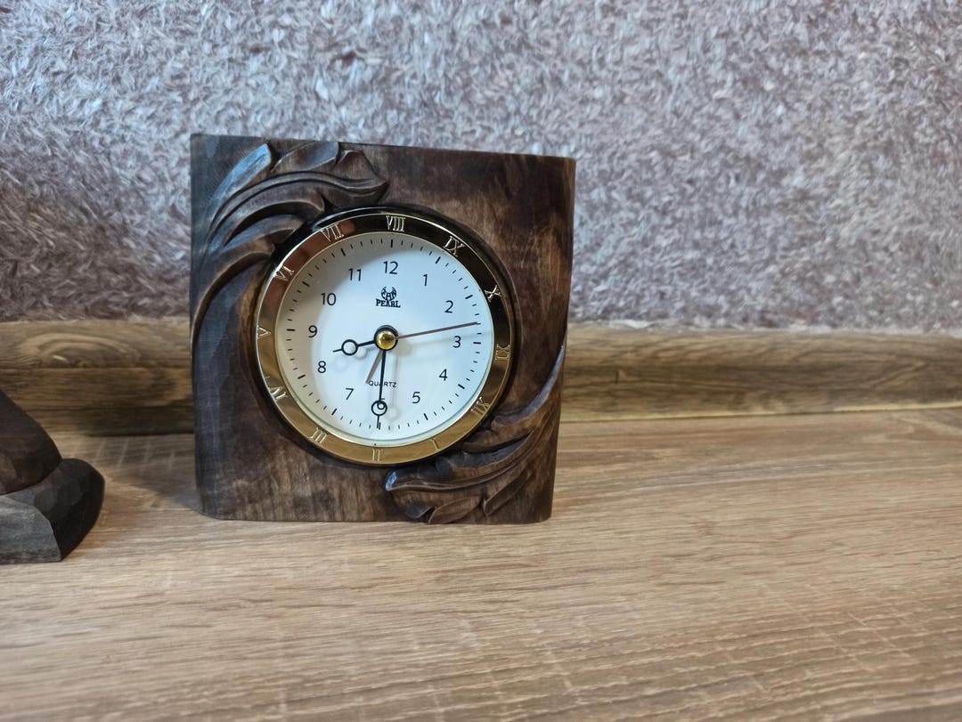 Handmade Wooden Clock, Office Desk Organization, Wooden Table Clock ...