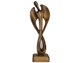 Hand Carved Wooden Angel Figurine, Modern Sculpture Art (8.5")