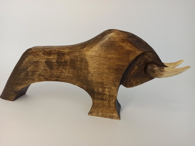 Handmade Wooden Bull Figurine, Sculpture Art (3.4") image 7