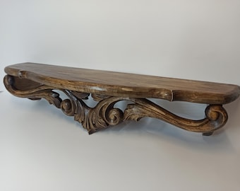 Hand Carved Wooden Wall Shelf, Antique Style Decor