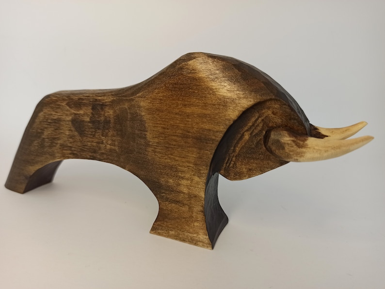 Handmade Wooden Bull Figurine, Sculpture Art (3.4") image 6