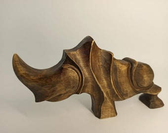 Regalos de rinoceronte 4", Talla de madera, Estatuilla de rinoceronte, Regalos personalizados, Estatuilla de rinoceronte, Rinoceronte de madera, Escultura de madera, Arte escultórico