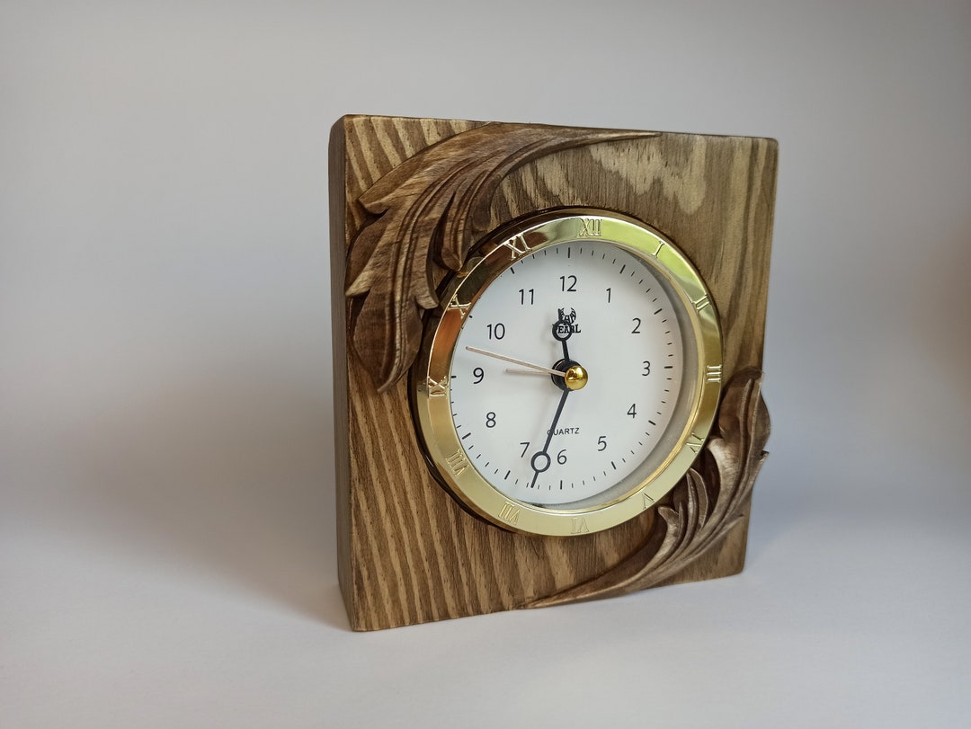 Handmade Wooden Clock, Office Desk Organization, Wooden Table Clock ...