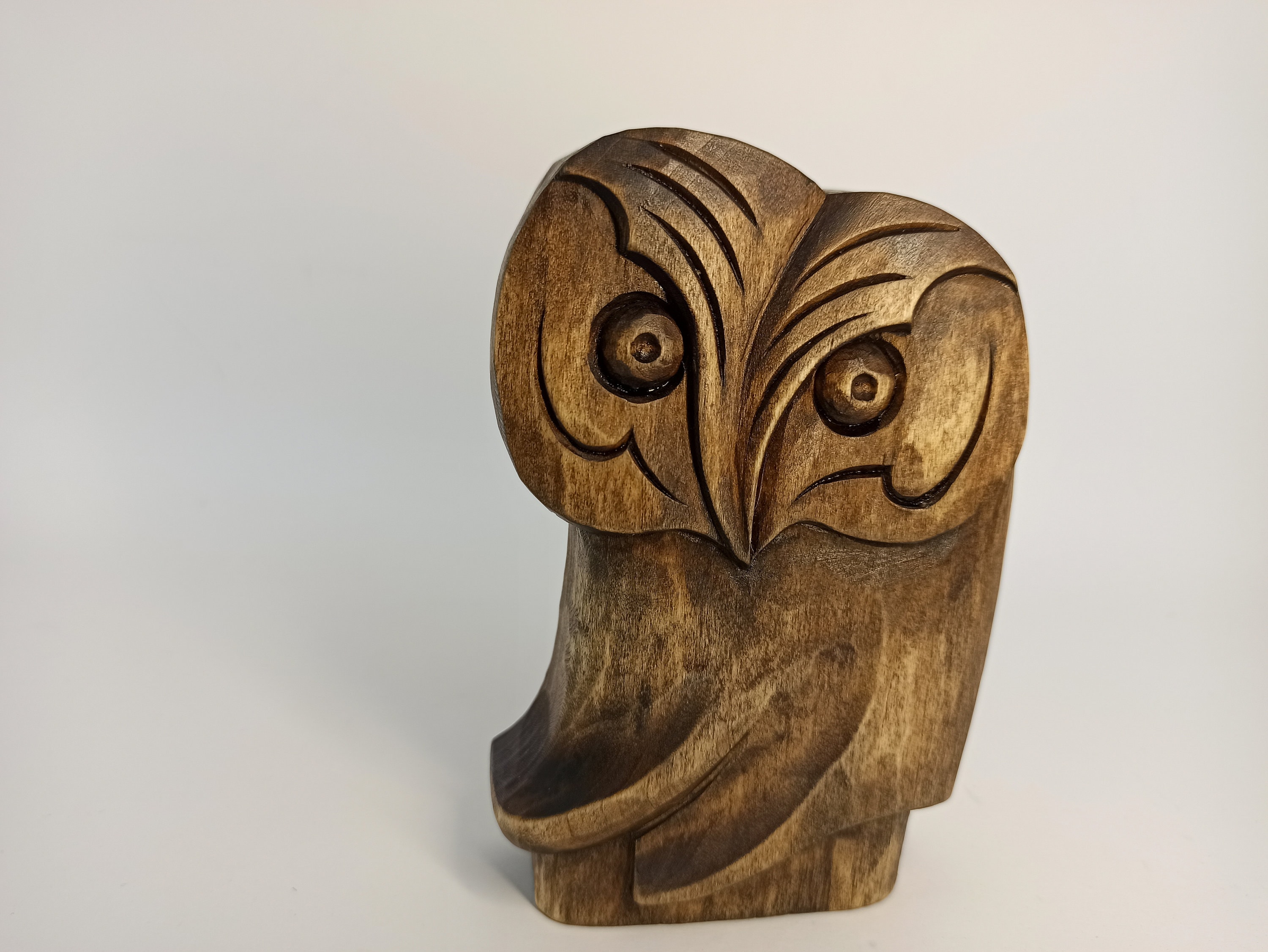 Hand Carved Wooden Owl Figurine, Abstract Wood Sculpture (5 inch)