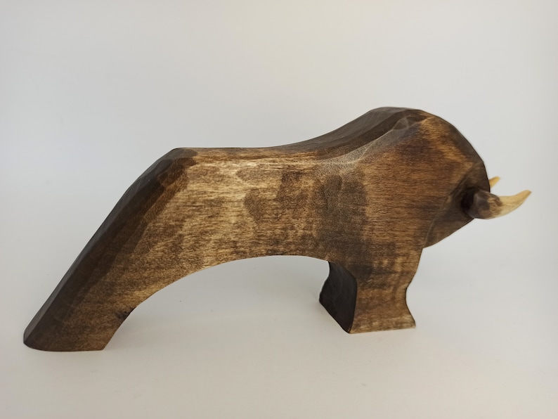 Handmade Wooden Bull Figurine, Sculpture Art (3.4") image 5