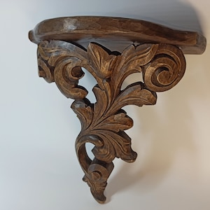 Vintage shelf, Unique Hand Carved wall shelf, Carved wooden shelf for icons with candlestick, Wood Carving Wall Shelf, Wood shelf, Shelving