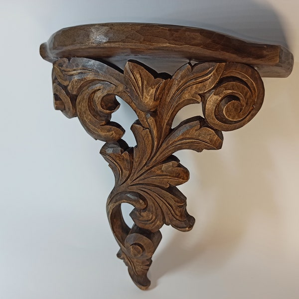 Hand Carved Wood Wall Shelf, Candlestick Shelf, Antique Style