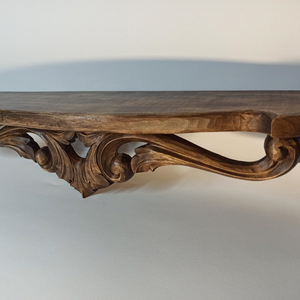 Hand Carved Wood Wall Shelf, Antique Style Home Decor