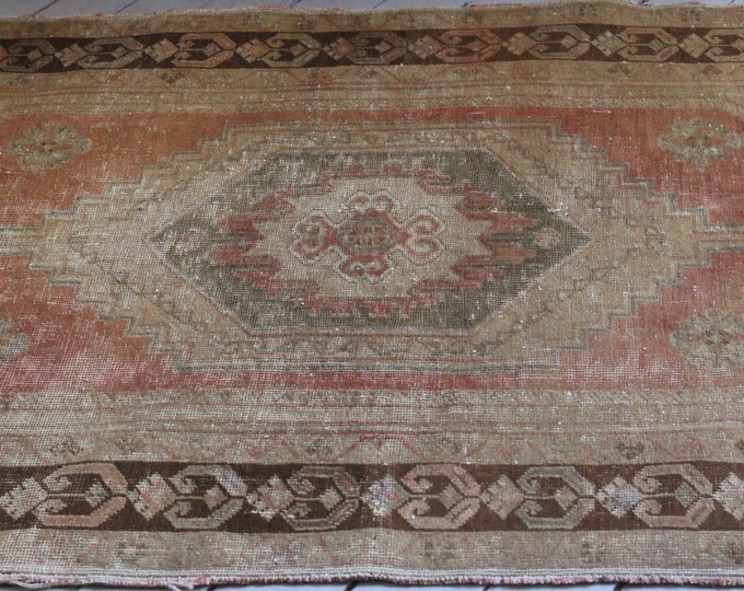 Vintage Anatolian Rug,Distressed Low Piled Muted Color Carpet,Handmade Hand spun wool Rug