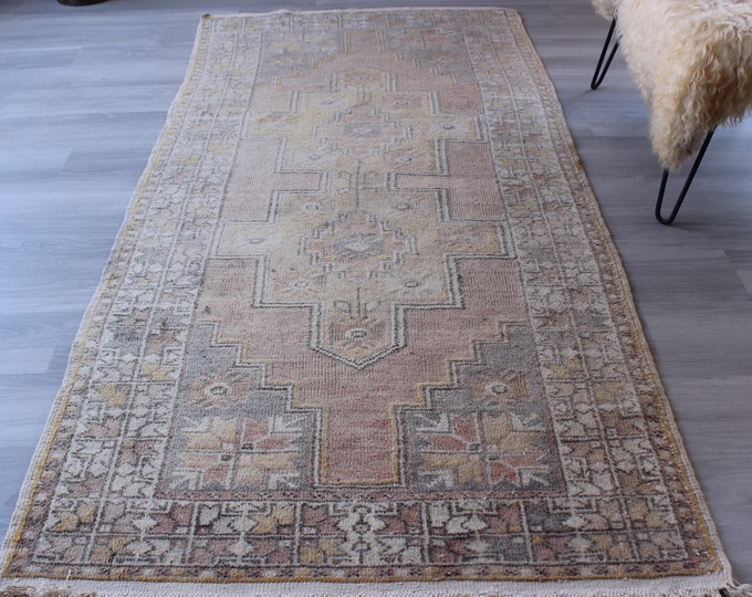 3'8"x8'6" ft  Vintage Rug, Vintage Anatolian Rug, Vintage Turkish Rug, Pale Colored Rug, Mute Colored Rug