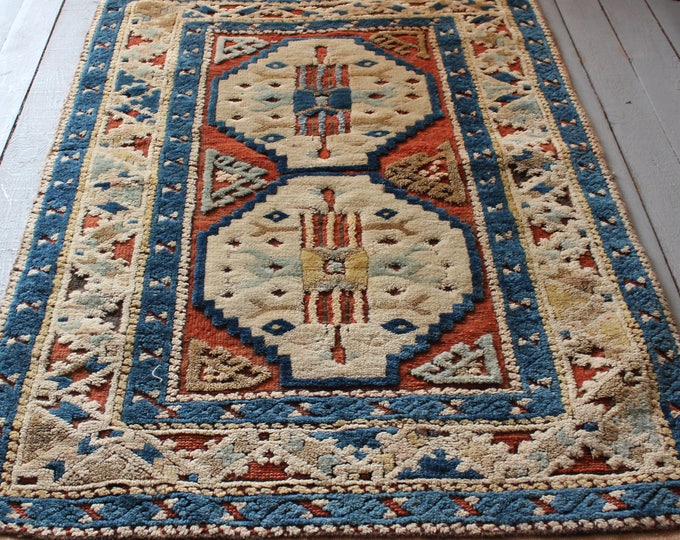 3'0"x4'1" Vintage Turkish Anatolian Handwoven Wool Carpet,Handmade Small Rug