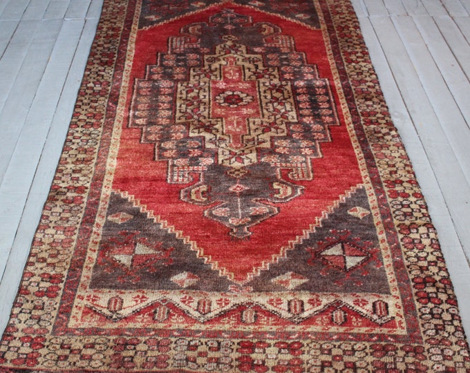 3'6"x7'6" Vintage Anatolian Area Rug, Ethnic Bohemian Red Area Rug Turkish Oushak Carpet, Handwoven Wool Area Rug