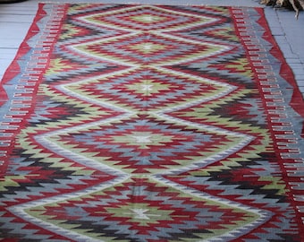 Oushak Esme Kilim, Vintage Area Kilim, Bohemian Kilim, Diamond Design Kilim,Handwoven wool Kilim rug