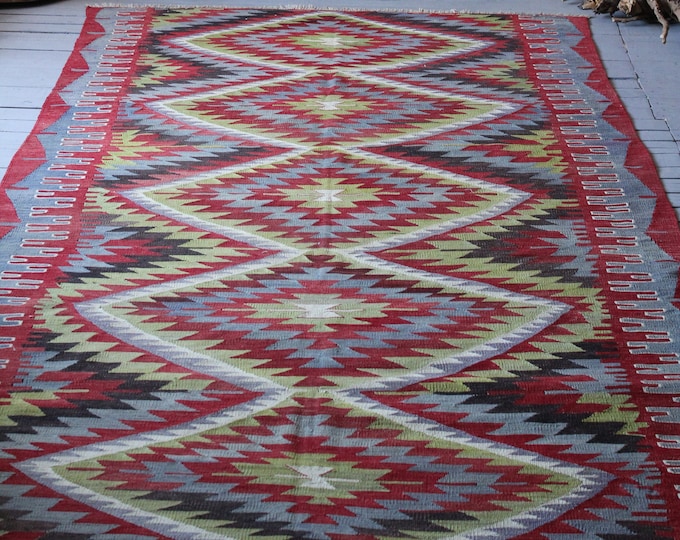 Oushak Esme Kilim, Vintage Area Kilim, Bohemian Kilim, Diamond Design Kilim,Handwoven wool Kilim rug