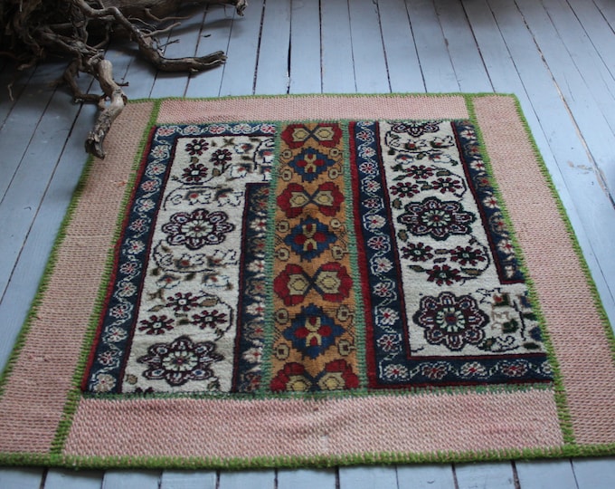 3'4"x3'6"ft  Ethnic Bohemian Patchwork Kilim Rug,Turkish Handmade Patchwork Rug