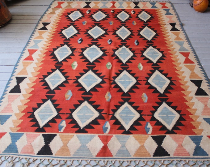4'8"x7'3" ft Vintage Kilim Rug, Ethnic Bohemian Kilim Rug, Turkish Handwoven Wool Kilim Rug