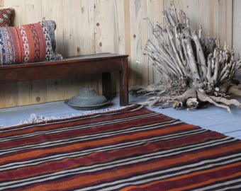 Striped- Coloured Kilim,Kelim,Area Kilim,Handmade Bohemian Kilim,Large Wool Anatolian Kilim