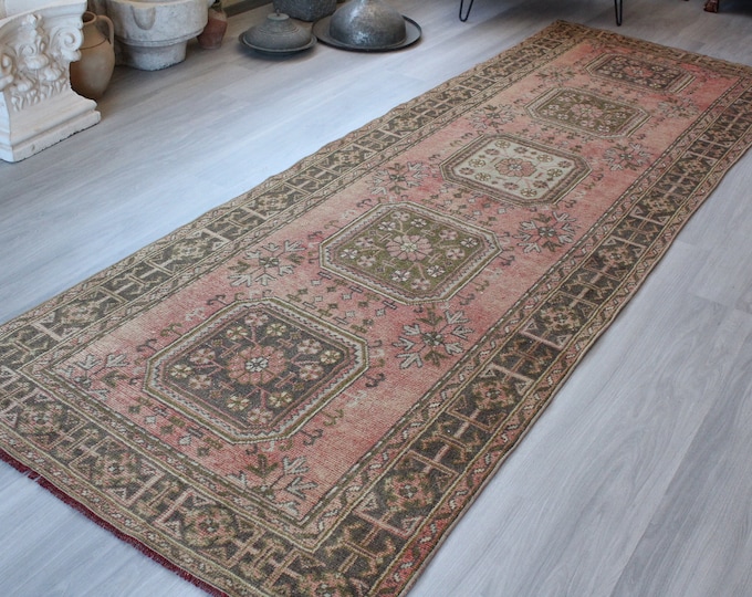 Vintage Rug Runner, Wide Rug Runner, Ethnic Anatolian Runner, Vintage  Oushak  Runner / B-344 /