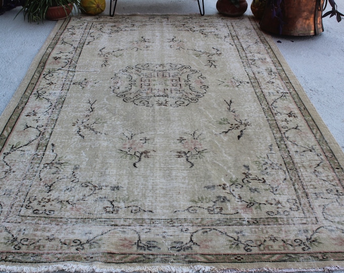5'9"x9'5" ft  Vintage Oushak Rug,Large Turkish Rug, Large Area Rug, Large Anatolian Rug, Vintage Turkish Rug, Distressed Area Rug